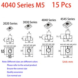15Pcs 4040 Series T Sliding Nuts Hammer Nut Block Square Nuts M5 T Nuts for 4040 Aluminum Extrusion Profiles T Slot 8mm，for CNC Router Build Rail 3D Printer (m5)