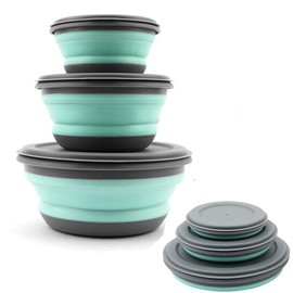 Folding Bowl with Lid, Pack of 3 Foldable Bowls, Camping, Portable Folding Bowl, Camping Accessories, Salad Bowl, Foldable Fruit Salad Bowl for Camping, Hiking, Kitchen, School, Outdoor (Green)