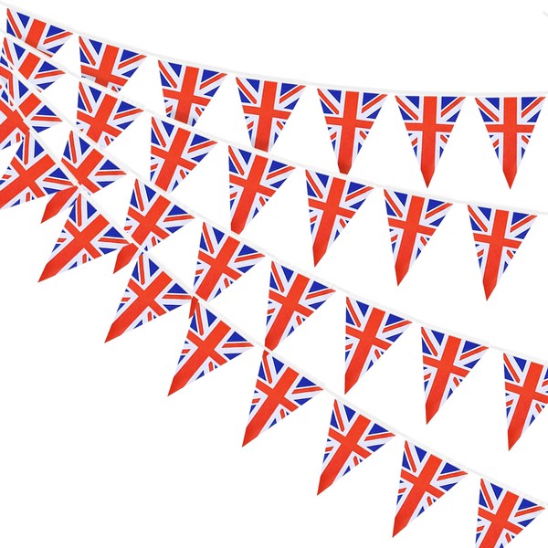 AhfuLife Union Jack Triangular Bunting 30pcs British Flags, Double Sided