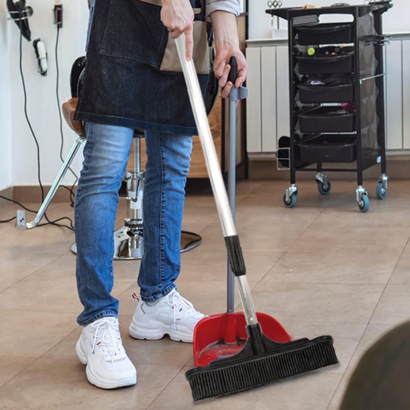ForPro Extendable Salon Broom, Non-Scratch Rubber Bristles, Aluminum Handle Adjustable