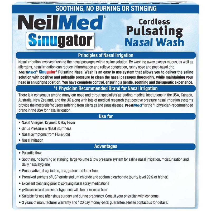 NeilMed Sinugator Cordless Pulsating Nasal Irrigator (Dual Speed) with 30