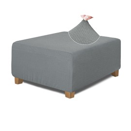 NeColorLife Square Ottoman Cover Jacquard Fabric Thick Stretchable Slipcover for Oversized Square Ottoman Furniture Protector,X-Large,Grey