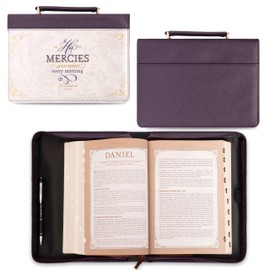 Christian Art Gifts Dark Purple Fashion Bible Cover for Women: Mercies are New - Lam. 3:22-23 Inspirational Scripture, Vegan Leather Book Carry Case w/Sleeves, Zipper, Pocket & Pen Storage, Medium