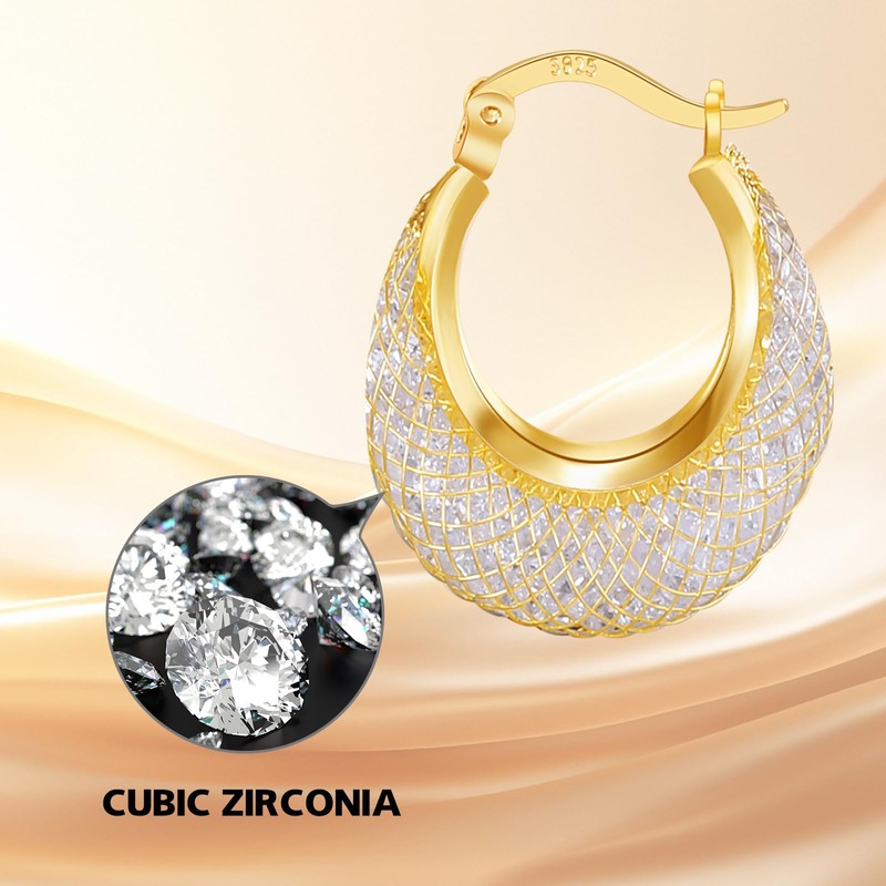 SayovatBek 14K Gold Plated 23–25mm Lightweight Mesh Hoop Earrings for