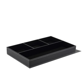 4 Compartments Leatherette Valet Tray Desk Dresser Top Organizer Box for Wallets Coins Keys and Jewelry