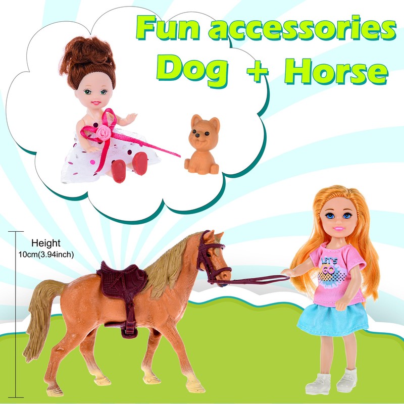 ebuddy Family Dollhouse Dolls Playset with Horse- 6 People, Pets