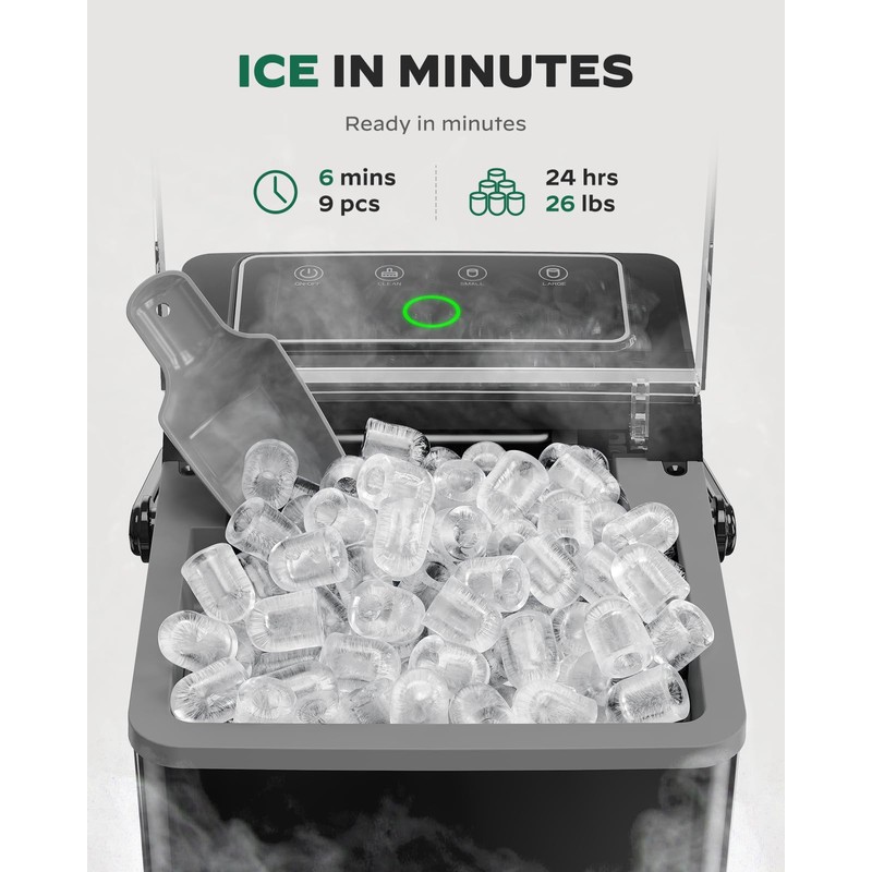 Totnz Boost Ice Maker with 2.5L Expanding Ice Basket &