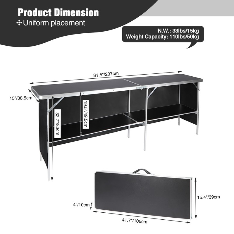 REDCAMP Portable Bar Table, Pop Up Folding Mobile Bar Bartender