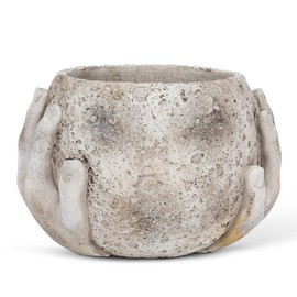 Abbott Collection Moon in Hands Cement Planter - Grey, Small (7" W)