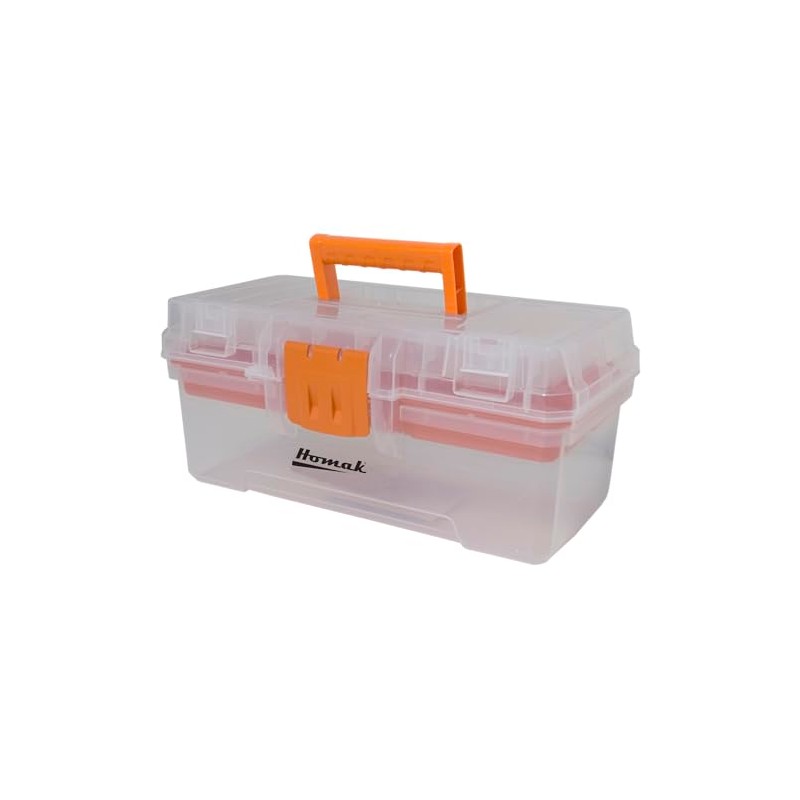 Homak 12-Inch Plastic Transparent Toolbox with Tray, TP00112055