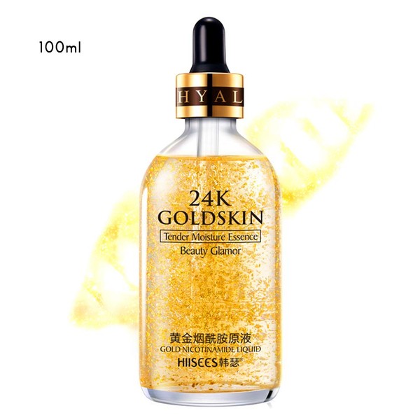 24K Gold Essence Anti-Wrinkle Whitening Collagen Moisturising Hyaluronic Acid Liquid, Anti-Ageing Moisturiser Gel for Normal Skin, Dry Skin, Oily Skin, Combination Skin (100 ml)
