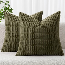 MIULEE Pack of 2 Cushion Covers 45x45 cm Corduroy Olive Green Square Decorative Throw Pillow Covers 18x18 Inch Boho for Living Room Sofa Bedroom
