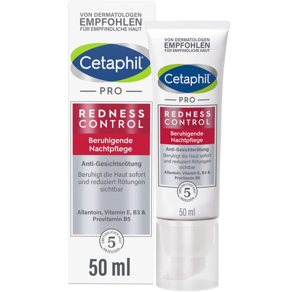 CETAPHIL PRO RednessControl Soothing Night Cream, 50 ml, for Redness-Prone Skin, Soothes Immediately, Reduces Visibly Overnight, No Fragrances, Clinically Tested
