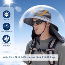 TAGVO Sonnenhut Herren Damen mit Nackenschutz, UPF 50+ Breite Krempe Outdoor-Hut Wandern Sonnenschutz Mütze Faltbar Safari Atmungsaktiv Verstellbar