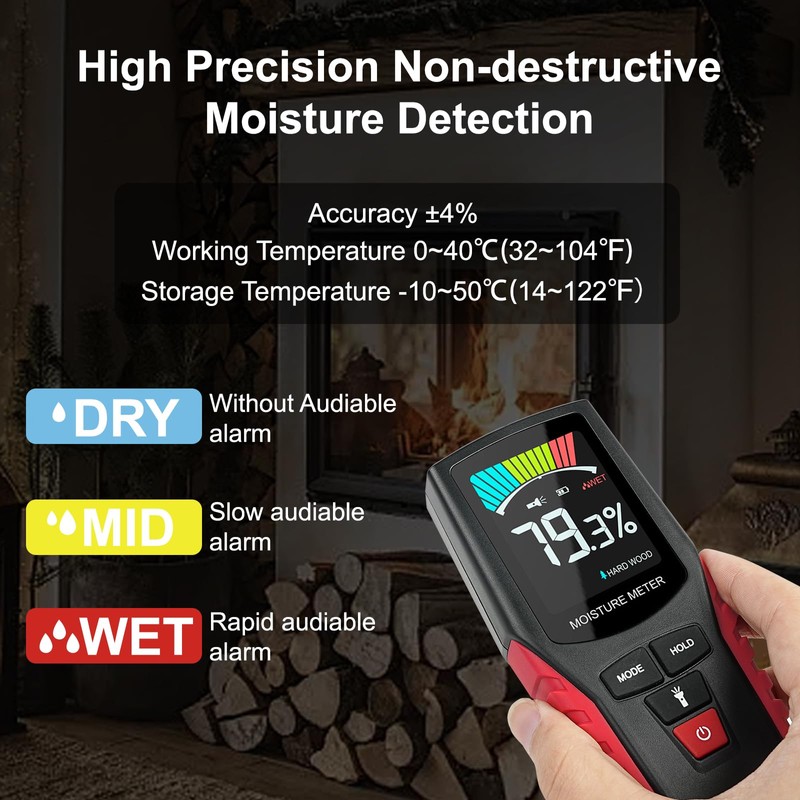 Pinless Wood Moisture Meter Damp Meter with Backlit LCD Screen