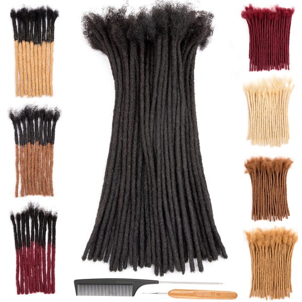 DAIXI 0.4cm Thickness 12 Inch 60 Strands and 0.6 0.8cm 100% Real Human Hair Dreadlock Extensions for Man/Women Full Head Handmade Permanent loc Extensions Bundles Can Be Dyed Bleached Curled and Twisted including Free Needles and Comb