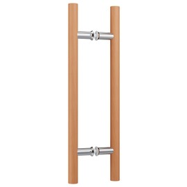Ranbo 18" Solid Beech Wood Push Pull Door Handle, 12" CTC, Back-to-Back, Anti-Scald & Anti-Freeze, for Sauna, Spa, Shower, Barn Door