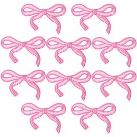 10pc Pink Bow Iron on Patches 3x2In Embroidery Cute Bowknot Patch Sticker Applique for Clothes DIY Sewing Jeans Shirt Hat Jacket Clothing Backpack(Pink,10pc)