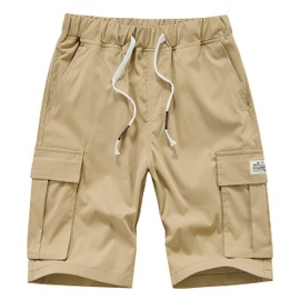 Vcansion Women's Outdoor Cotton Multi-Pockets Relaxed Fit Wide Leg Cargo Shorts with Drawstring Khaki US 20-22