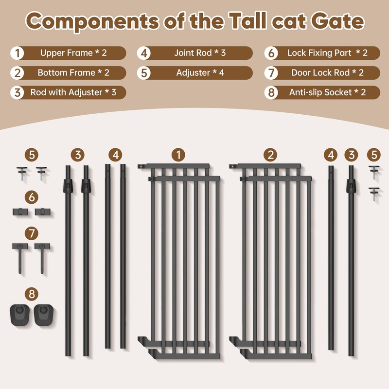 YGP Extra Tall Cat Gate,Width 33-37.8" No Drilling Pet Gate