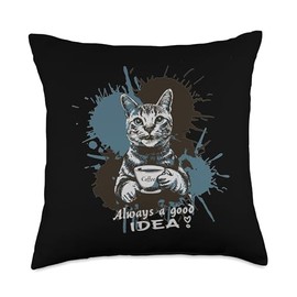 Katze und Kaffee Cats, Coffee is a Good idea Throw Pillow, 18x18, Multicolor