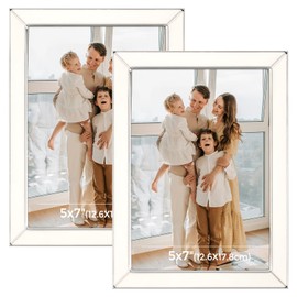 Frametory Enamel Picture Frame - 5x7 Silver Metal Edge White Enamel Picture Frame With Easel and Velvet Back for Tabletop Display, Bookshelf, 5x7 Wall Decoration, Photo Frames, Picture Display-2 Set
