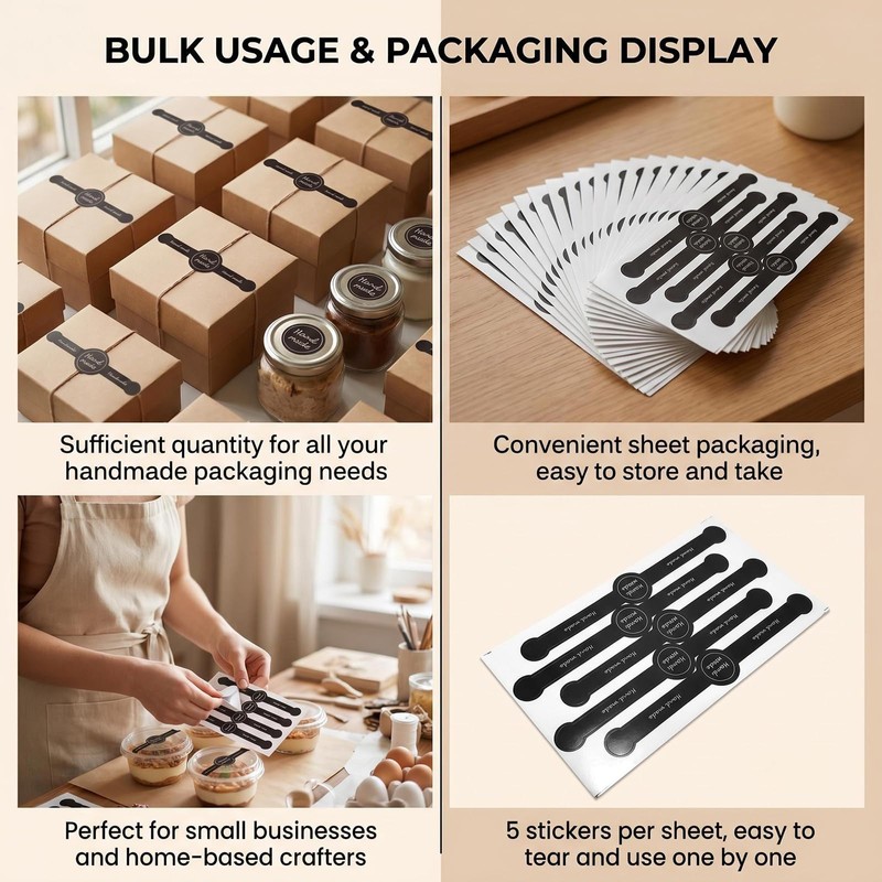 100Pcs Black Handmade Food Baking Seal Stickers for Pastry Wrapping