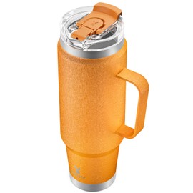 Meoky - Vaso de 40 onzas con asa, taza de viaje de acero inoxidable con popote 2 en 1 y tapa para sorbo, taza de café aislada al aspiradora, 100% a prueba de fugas, mantiene el frío durante 34 horas o caliente durante 10 horas (Maple)