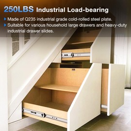 REGUDA Heavy Duty Drawer Slides Full Extension Locking Runners with Lock 16 18 20 22 24 26 28 30 32 34 36 38 40 Inch Side Mount Ball Bearing Rails 500 Lb (Load:250 lb (No Lock) -W:53mm, 22 inch)