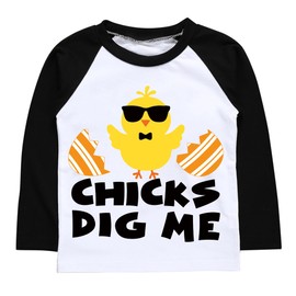 Boys Easter Tee Chicks Dig Me T Shirt Little Kids Easter Egg Funny Top Long Black Sleeves 4T