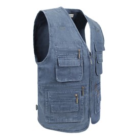 Men's Fishing Vest Stone Washed Denim Multi Pockets Outdoor Casual Work Utility Travel Photo Hunting Cargo Vests