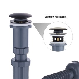 GORDEE Bathroom Sink Stopper Vertical Straight Bottle Trap Complete Set Adjustable 1-1/4 Sink Drain Kit Tube, Threaded Tube Design for Bending Angles, with or Without Overflow Adjustable, Black