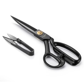 Potamish Tijeras de costura (9 pulgadas, negro) – Tijeras de costura de tela – Tijeras de sastre para cortar tela, cuero PM-001-R9-B