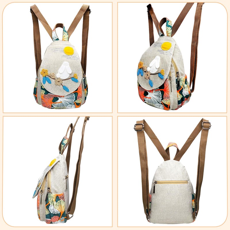 POPUCT Cute Small Cotton Hand Craft Backpack Purse Mini Multi