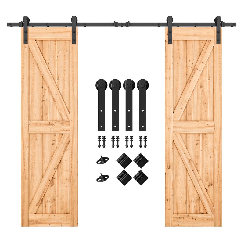 SMARTSTANDARD 8.2 FT Double Barn Door Hardware Kit - Heavy