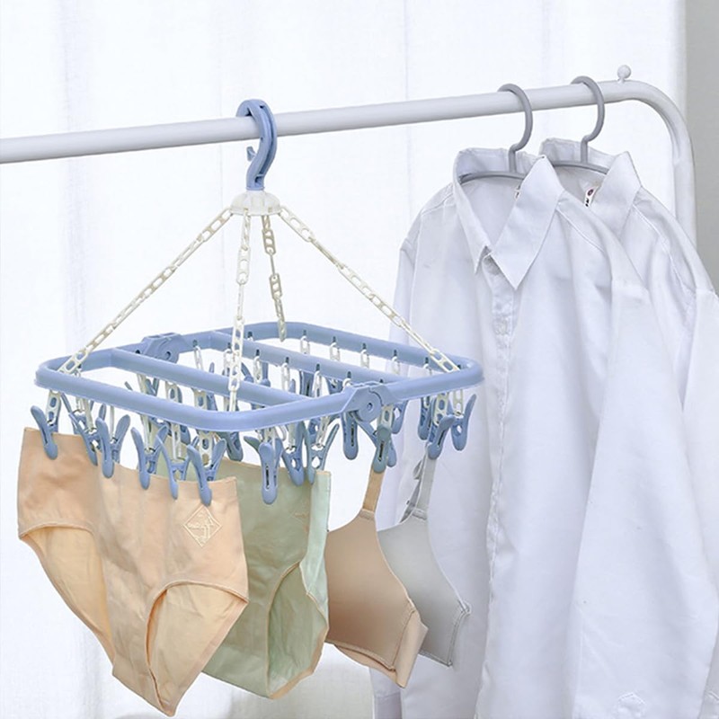 Ldirect 32 Clip Folding Clothes Hanger Multifunctional Windproof Hanger Socks