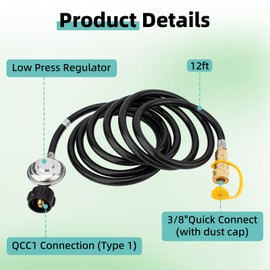 12ft Quick Connect Propane Hose F271803 Replacement for Mr Heater Adapter Hose with Regulator, 3/8 inch Quick Connect x QCC1 Propane Tank Connection