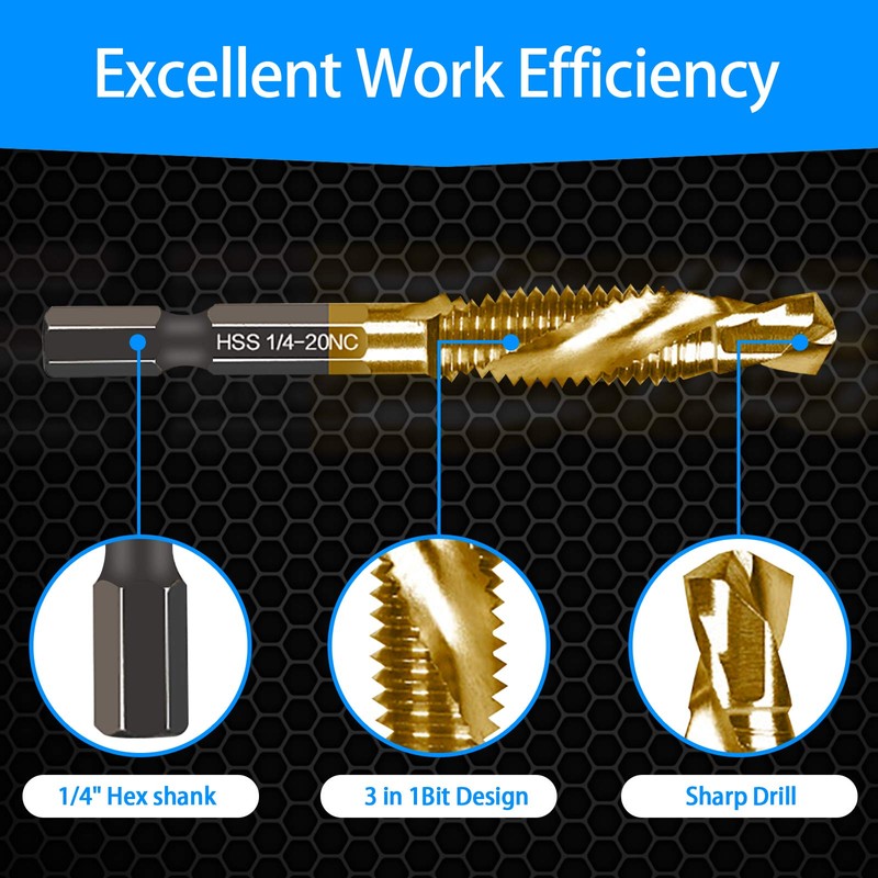 6-pc 1/4-20NC Combination Drill Tap Bit Set SAE, 1/4" UNC-20