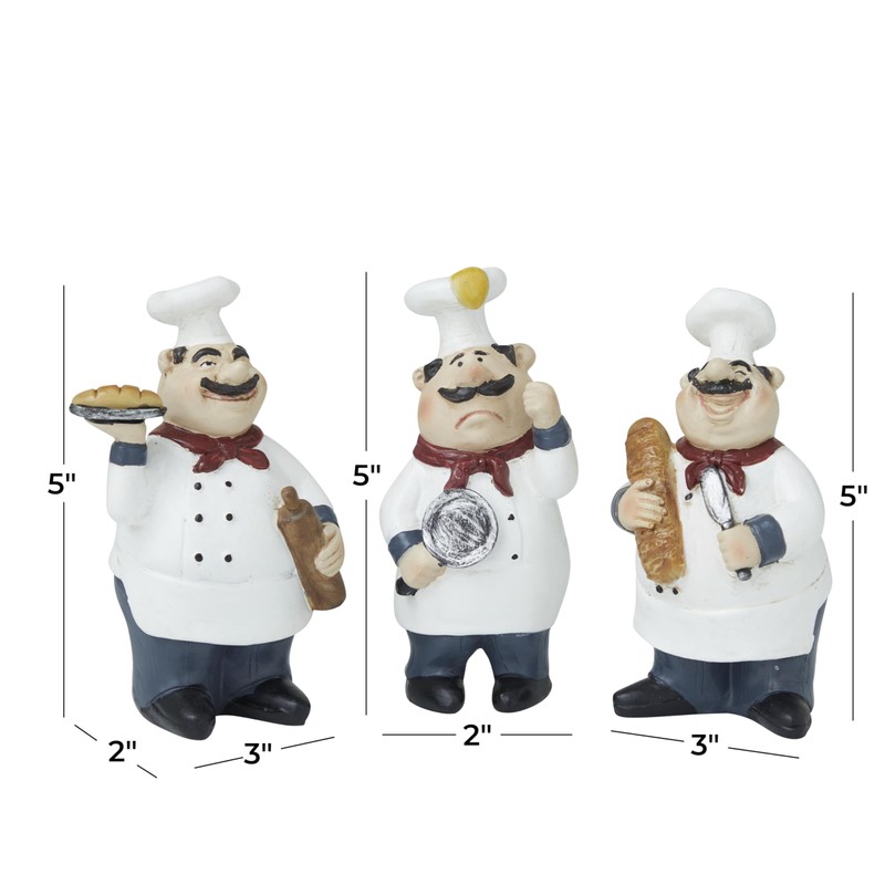 Deco 79 Polystone Chef Sculpture, Set of 3 5", 5",