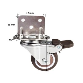 Kozuoan 4 x Furniture Castors with Brake, Swivel Castors with L Mounting Plate, Rubber Castors, Suitable for Cribs, Furniture, Flower Stand (25 mm)