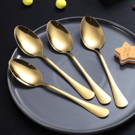 Gold Dinner Spoon of 4, Berglander 7.5" Stainless Steel Titanium Plating Shiny Gold Soup Spoons Silverware, Golden Soup Spoon Table Spoon Set Sturdy Easy To Clean, Dishwasher Safe