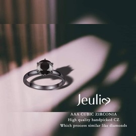Jeulia Black Rings for Women Mens 925 Sterling Silver Solitaire Black Diamond Rings Bridal Set Wedding Engagement Anniversary Promise (8.0(U.S))…