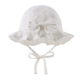 Baby Girl Sun Hat with Bow Flower Cotton Infant Bucket Hat Summer Toddler Kids Beach Hats for Girls 0-2 Years (as8, Age, 1_Year, 2_Years, White Four Flower-Hollow)