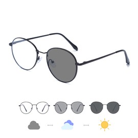 LJCZKA Round Blue Light Filter Glasses Without Prescription - Retro Blue Light Glasses Photochromic for Women Men Computer Glasses Nerd Glasses Decorative Glasses, black