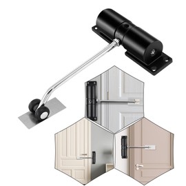 Automatic Spring Door Closer, Adjustable Door Spring Closer for Interior Door, Quiet Auto Door Closing for Door Weights 20-35kg, with Adjusting Rod and Screws (Black)