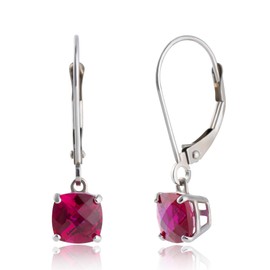 MAX + STONE 10k White Gold Cushion-Cut Checkerboard Created Ruby Leverback Earrings (6mm)