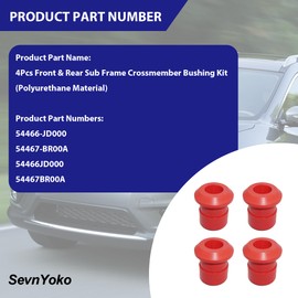 4Pcs Front & Rear Subframe Bushing Kit Compatible with Nissan Rogue 2008-2020, Polyurethane Engine Cradle Crossmember Mounts, Replaces 54466-JD000 54467-BR00A