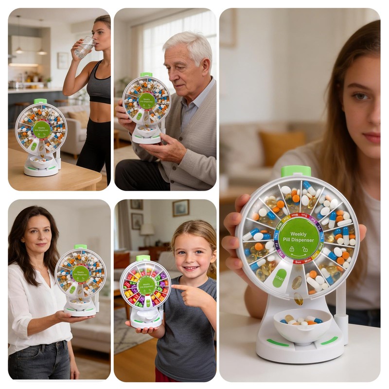 JULOS Daily Pill Dispenser with One-Press Button for Seniors &