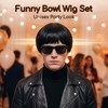 Thhiit 5 Pcs Bowl Cut Wig Set, Funny Black Bangs