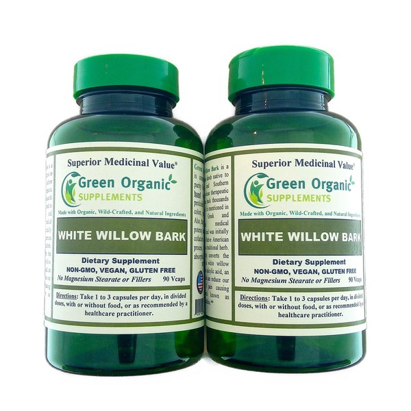 Green Organic Supplements White Willow Bark, 180 Vcaps, High Absorbable, Non-GMO, Gluten-Free (Pack of 2)